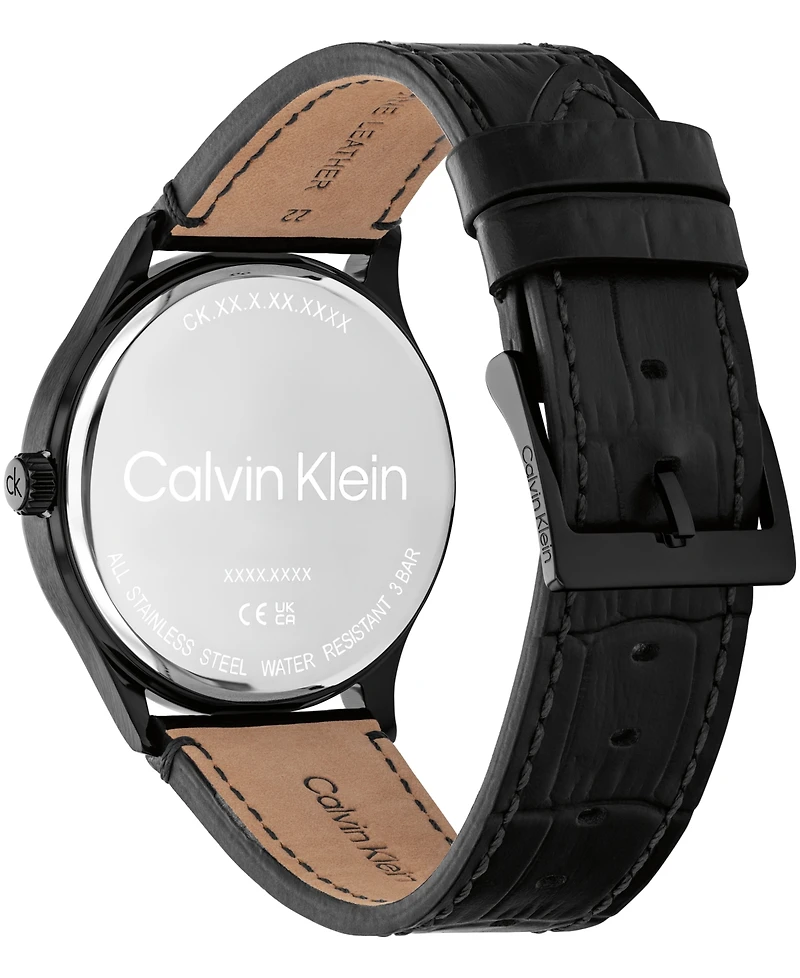 Calvin Klein Men's Tailored Black Leather Strap Watch, 42mm