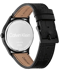 Calvin Klein Men's Tailored Black Leather Strap Watch, 42mm