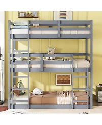 Streamdale Furniture Streamdale Triple Twin Bunk Bed, Detachable, Rubber Wood