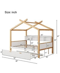 Streamdale Furniture Wooden House Bed with Trundle and Bookshelf