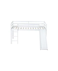 Streamdale Furniture Twin Low Loft Bed with Slide, Ladder, Safety Guardrails, Rubber Wood Twin Loft Bed,White