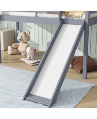 Streamdale Furniture Twin Low Loft Bed with Slide, Ladder, Safety Guardrails, Rubber Wood Twin Loft Bed