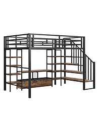 Streamdale Furniture Full Size Metal Loft Bed with Staircase,Low Storage Table and Storage