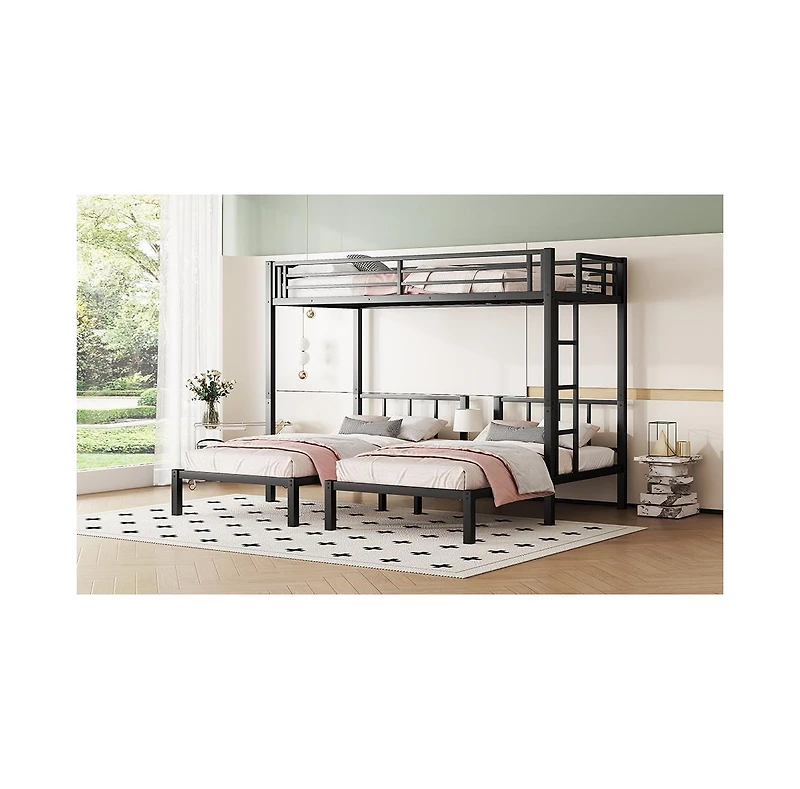 Streamdale Furniture Twin over Twin & Twin Bunk Beds for 3, Twin Xl over Twin & Twin Bunk Bed Metal Triple Bunk Bed, Black