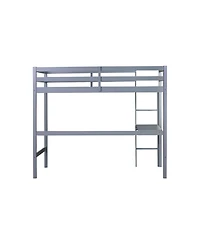 Streamdale Furniture Twin High Loft Bed, Rubber Wood Loft Bed with Safety Guardrail, built-in desk, ladder,Grey