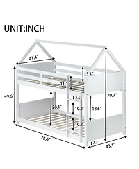 Streamdale Furniture White Twin Over Twin Bunk Bed with Ladder and Safety Rails