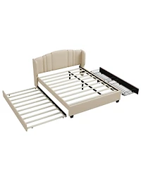 Streamdale Furniture + Queen Upholstered Wingback Headboard, Trundle, Drawers Platform Bed