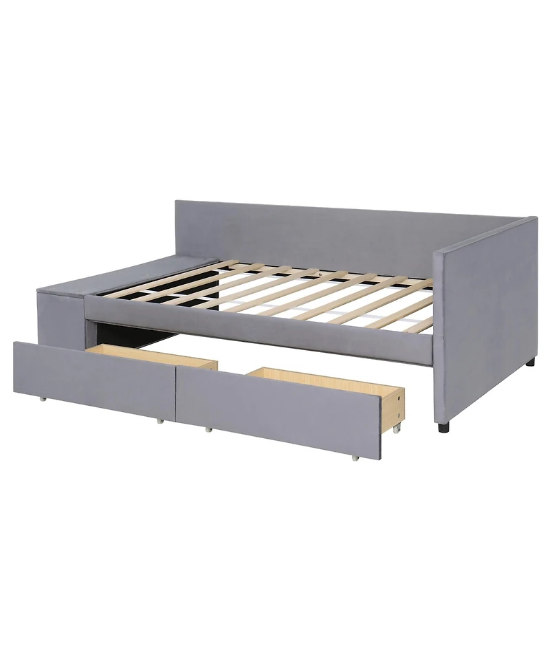 Streamdale Furniture Twin size L-Shaped Upholstered Platform Bed with Storage and Drawers