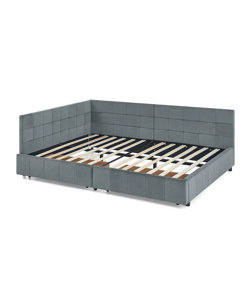 Streamdale Furniture Full Size Upholstered Bed Frame with Backrest & Armrests, Velvet Grey (80.5"L x 59"W x 29.5"H