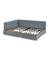 Streamdale Furniture Full Size Upholstered Bed Frame with Backrest & Armrests, Velvet Grey (80.5"L x 59"W x 29.5"H