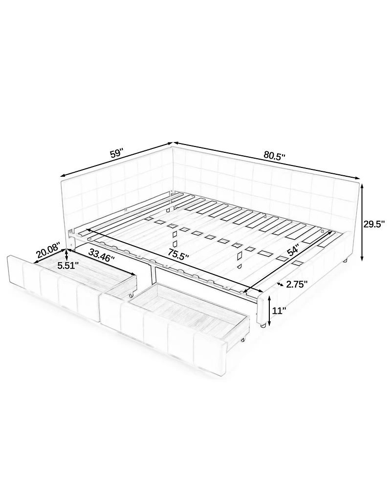 Streamdale Furniture Upholstered Full Size Bed Frame with Velvet Backrest