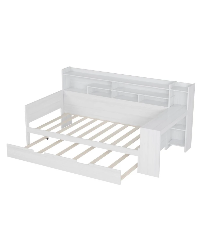 Streamdale FurnitureMultifunctional Wooden Twin Daybed with Storage, Trundle, and Desk