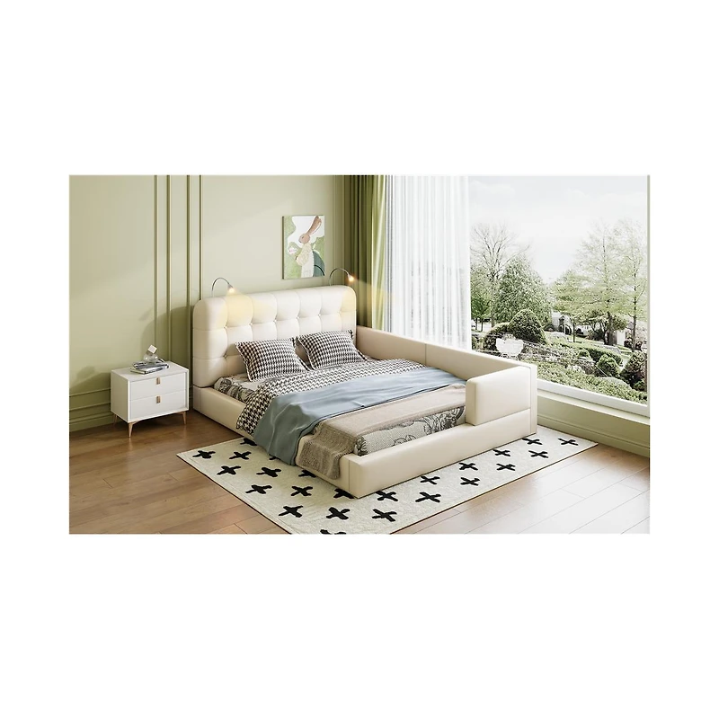 Streamdale Furniture Queen Upholstered Platform Bed with 2 Reading Lights
