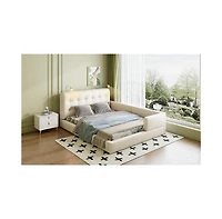 Streamdale Furniture Queen Upholstered Platform Bed with 2 Reading Lights