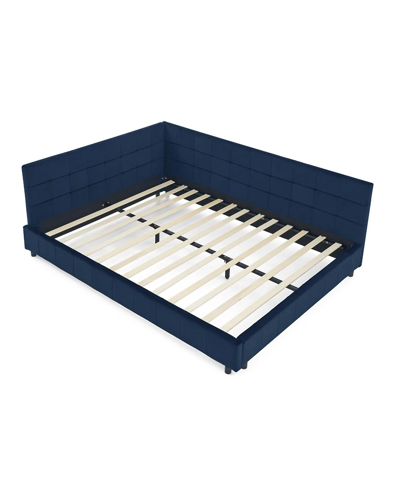 Streamdale Furniture Queen Bed Frame with Tufted Backrest, Armrests, and Velvet Upholstery