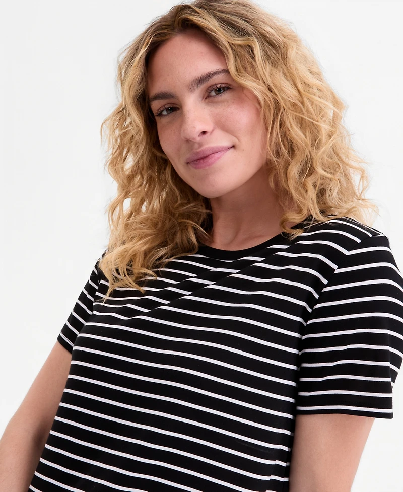 On 34th Women's Striped Curved-Hem T-Shirt, Macy's Exclusive