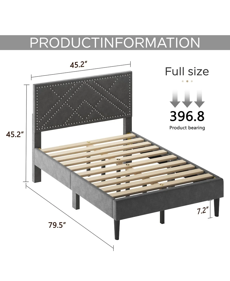Streamdale Furniture Full Size Metal Platform Bed with Storage Headboard and Strong Slats