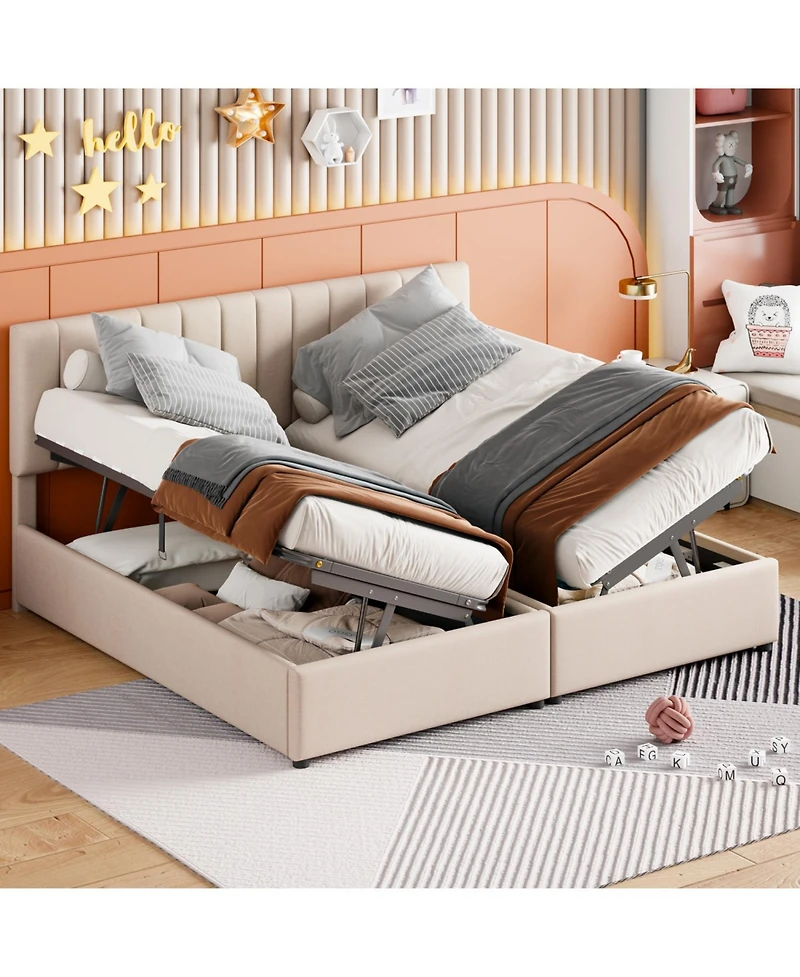 Streamdale Furniture King Upholstered Platform Bed with a Hydraulic Storage System