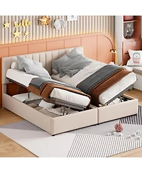 Streamdale Furniture King Upholstered Platform Bed with a Hydraulic Storage System