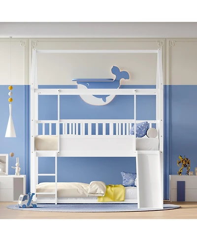 Streamdale Furniture Twin Over Twin Wood Bunk Bed with Convertible Slide, Ladder & Safety Guardrail