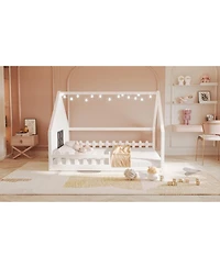 Streamdale Furniture Full Wood House Bed with Window and Fence.