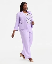 Kasper Plus Size 3 4 Sleeve Seamed Crepe Open Front Jacket Keyhole Neck Sleeveless Top Stretch Crepe Fly Front Trousers