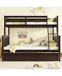 Streamdale Furniture Twin over Full Bunk Bed with Trundle and Ladder, Espresso