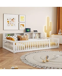 Streamdale Furniture Wood Twin Xl Floor Bed with Storage Cabinets and Usb Ports