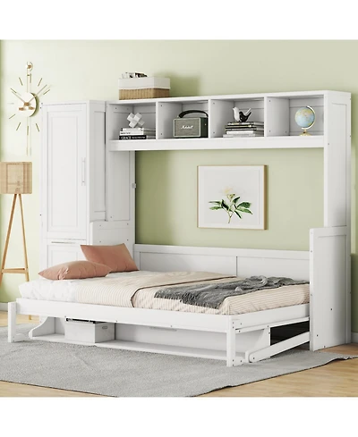 Streamdale Furniture Full Size Murphy Bed Wall Bed with Closet and Drawers,White
