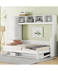 Streamdale Furniture Full Size Murphy Bed Wall Bed with Closet and Drawers,White