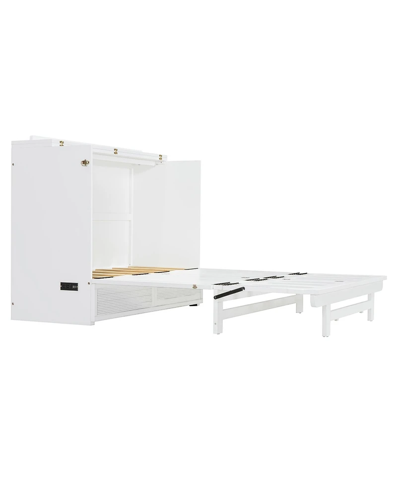 Streamdale Furniture Full Size Murphy Bed with Large Drawer,Usb Ports and Outlets,White