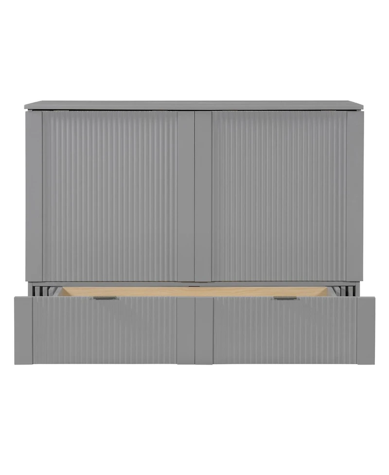 Streamdale Furniture Full Murphy Bed with drawer and a set of Sockets & Usb Ports, Pulley Structure Design, White