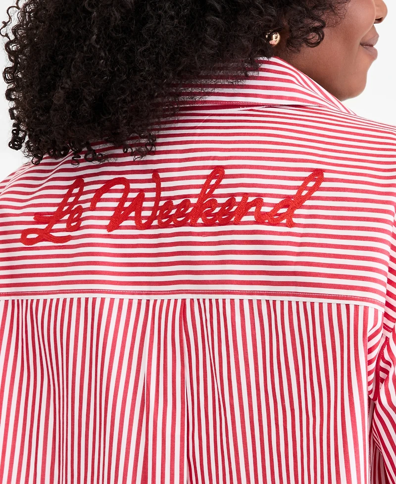 On 34th Trendy Plus Striped Cotton Button-Front Shirt, Macy's Exclusive