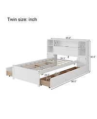 Streamdale Furniture Wood Storage Bed with Bookcase Headboard 6 Drawers Twin