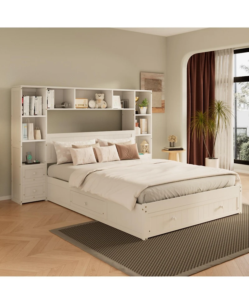 Streamdale Furniture Pine Platform Bed with Storage & Charging