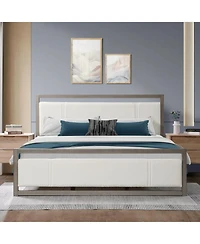 Streamdale Furniture King Bed with Boucle fabric Headboard Wood Frame