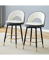 Streamdale Furniture 360 Swivel Bar Stools White & Gray Pu Black Metal Legs Set of 2