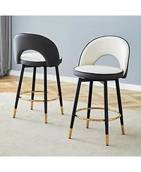 Streamdale Furniture 360 Swivel Bar Stools White & Gray Pu Black Metal Legs Set of 2