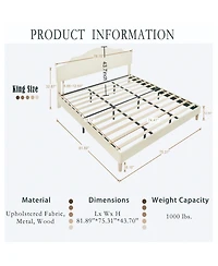 Streamdale Furniture King Upholstered Platform Bed with Adjustable Headboard Beige