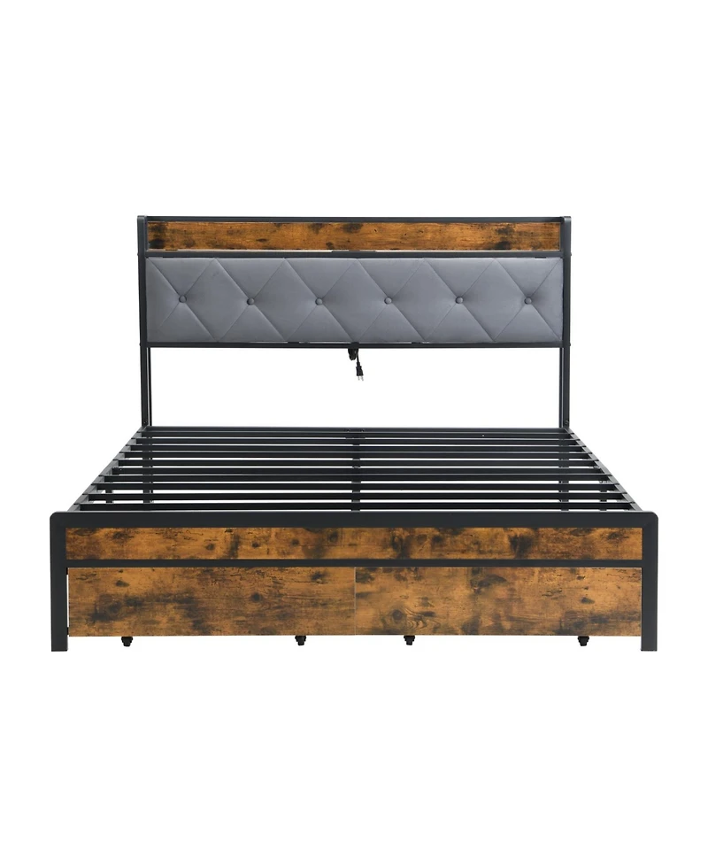 Streamdale Furniture Led Bed Frame with Storage Drawers & Usb Charging
