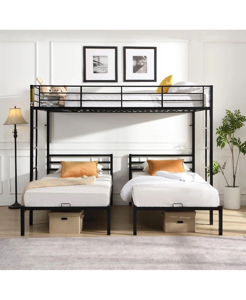 Streamdale Furniture Triple Bunk Bed Full Over Twin Metal Frame