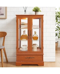 Streamdale Furniture Oak Lighted Glass Curio Cabinet with Adjustable Shelves