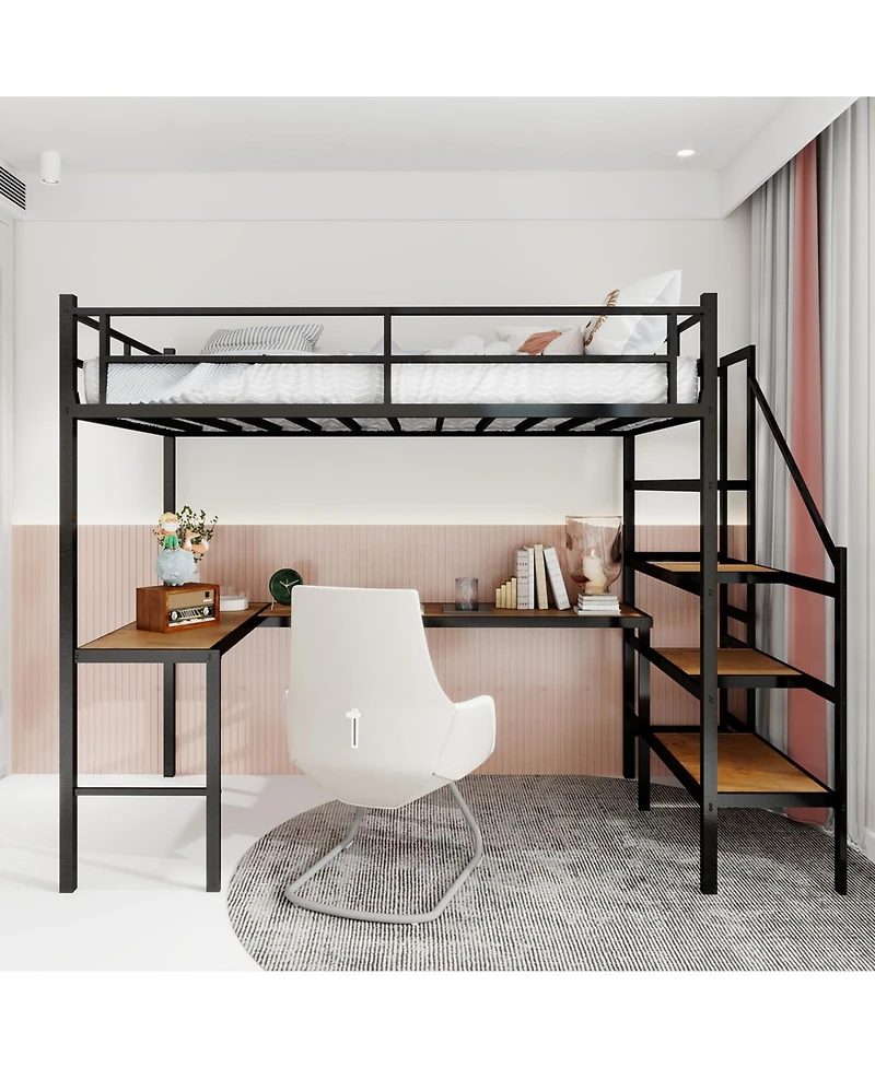 Streamdale Furniture Loft Bed with L-Desk, Storage
