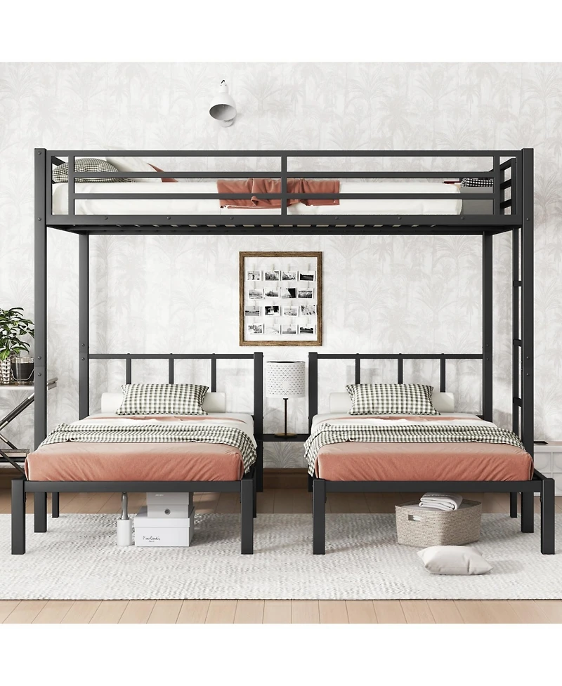 Streamdale Furniture Twin/Queen Metal Triple Bunk Bed - Black