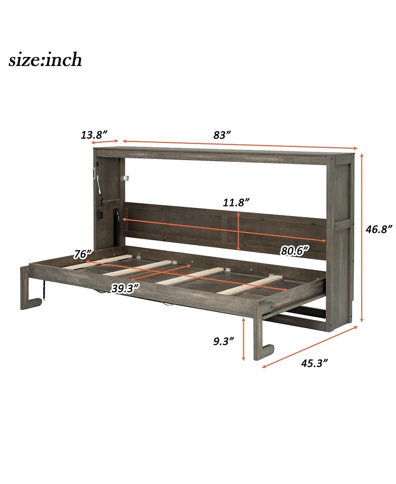 Streamdale Furniture Twin Murphy Bed with Led Light - Brown