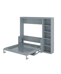 Streamdale Furniture Full Size Murphy Bed with Desk and Bookshelf, Gray