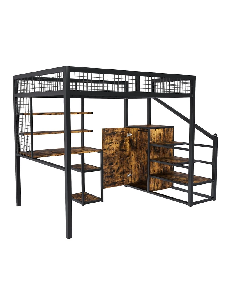 Streamdale Furniture Loft Bed w/Desk & Wardrobe - Metal Frame, Stairs, Storage
