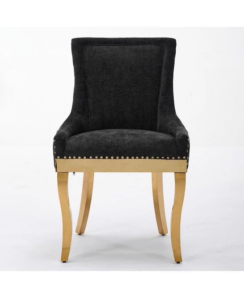 Streamdale Furniture Chenille Dining Chairs, Gold Legs, Rivet Trim