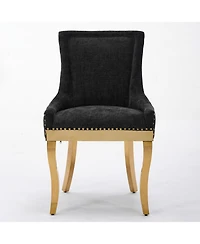 Streamdale Furniture Chenille Dining Chairs, Gold Legs, Rivet Trim