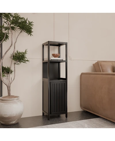 Streamdale Furniture Black Linen Tower Bamboo Cabinet